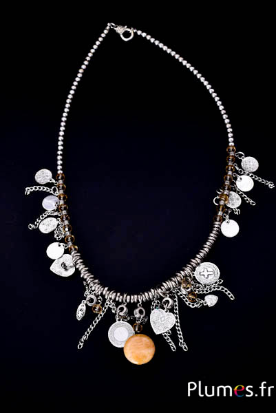 Meerlaagse halsketting met bedels in boho-stijl - ca. 70 cm - zilverkleurig